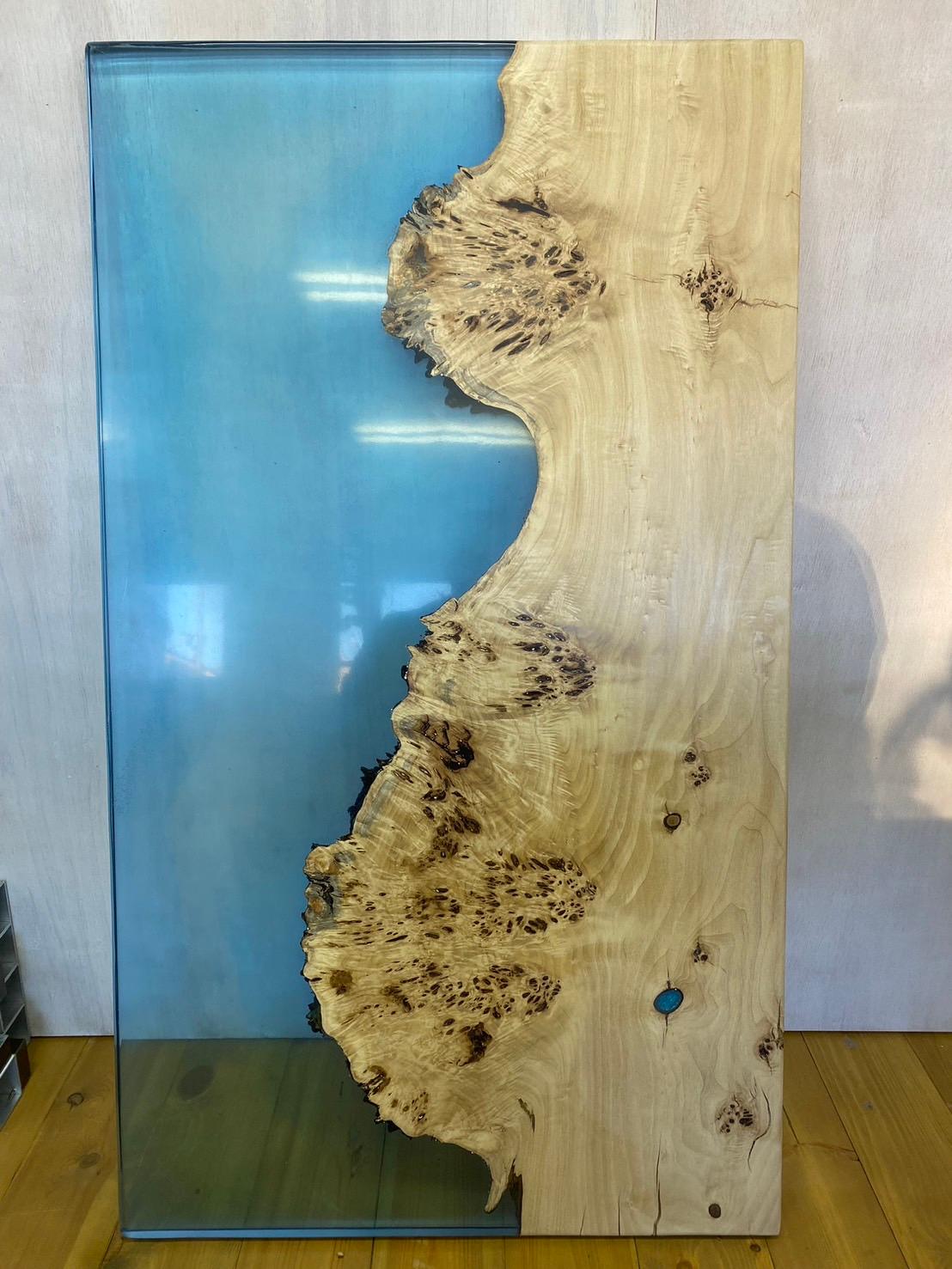 一枚板専門店　レジン天板⑨　ポプラ×グリーン(透明)1枚目の画像